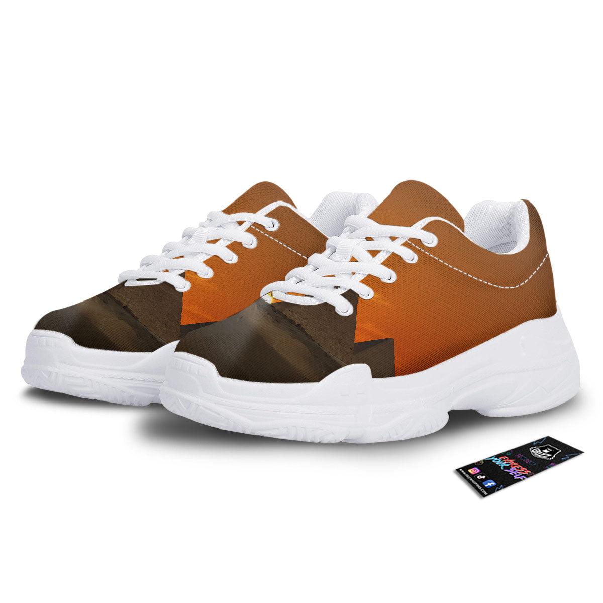 Sunset Pyramid Print White Chunky Shoes-grizzshop