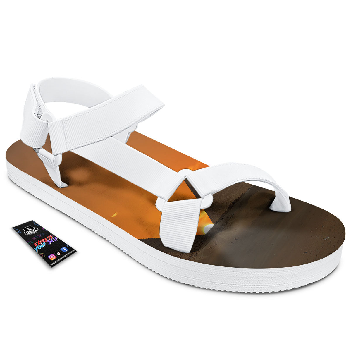 Sunset Pyramid Print White Open Toe Sandals-grizzshop