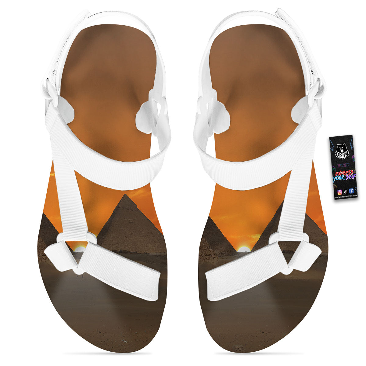 Sunset Pyramid Print White Open Toe Sandals-grizzshop