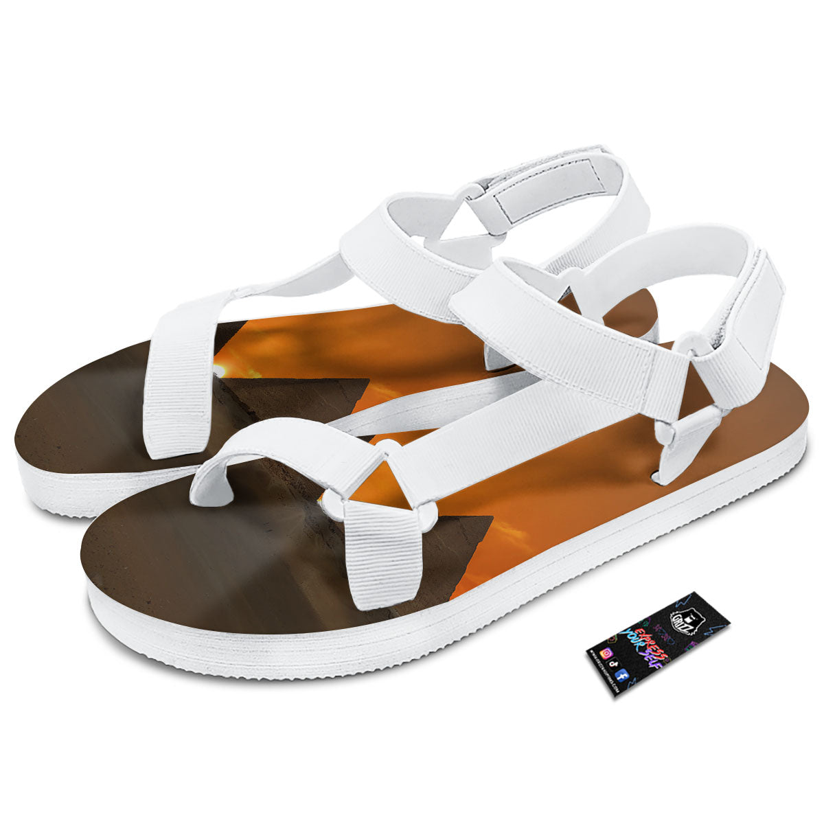 Sunset Pyramid Print White Open Toe Sandals-grizzshop