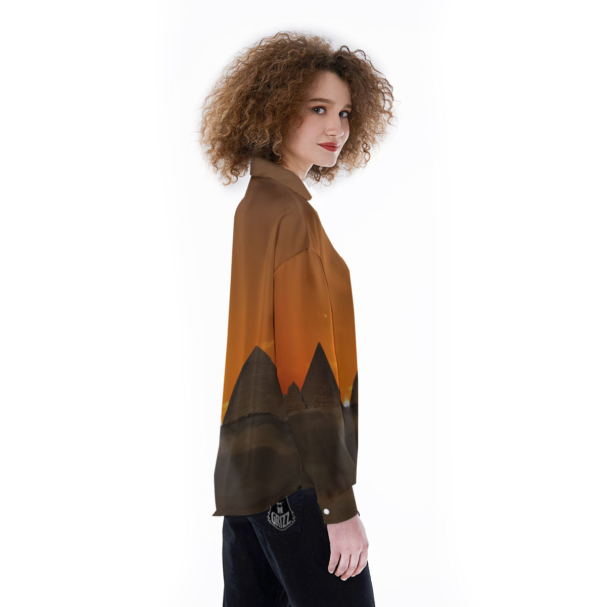 Sunset Pyramid Print Women's Long Sleeve Shirts-grizzshop
