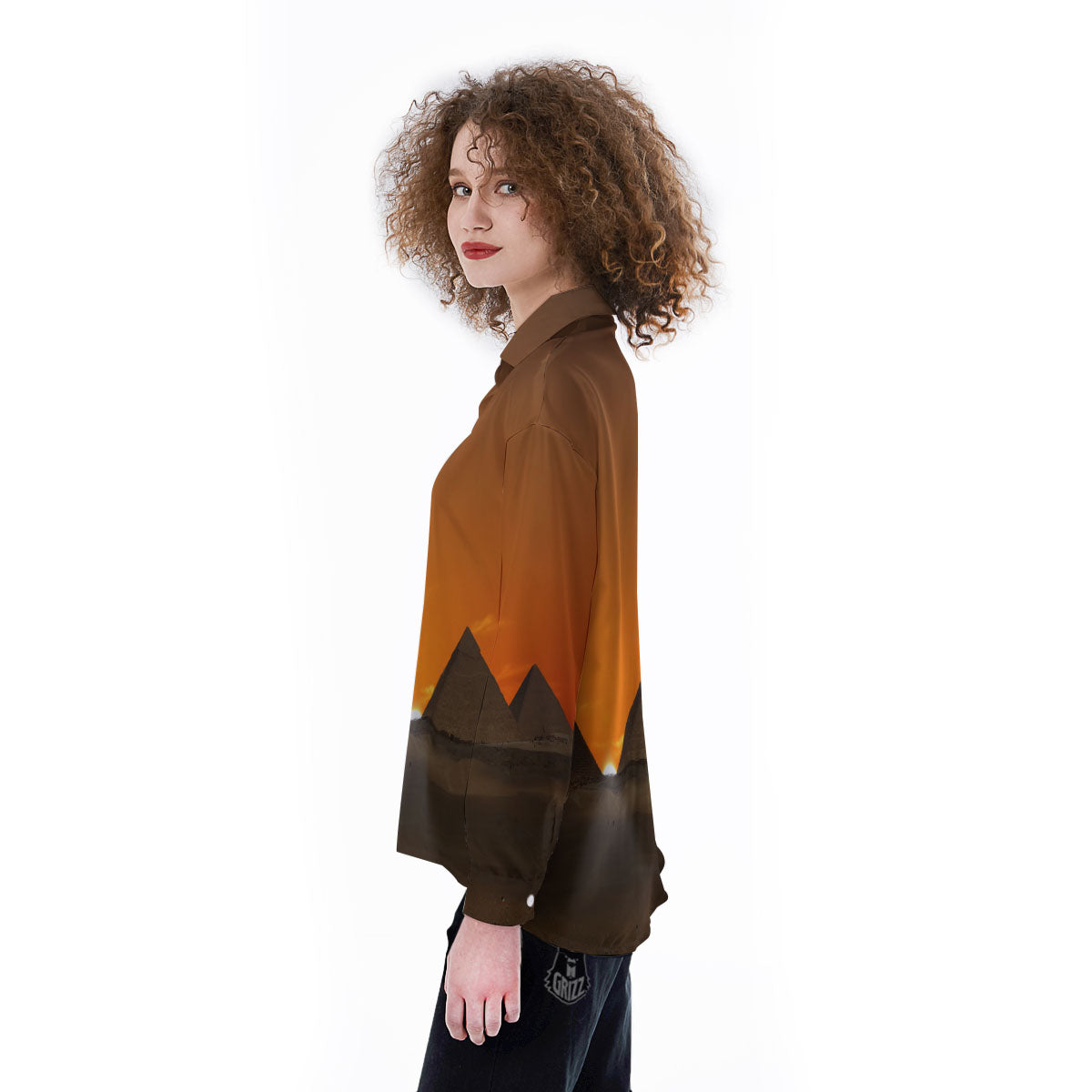 Sunset Pyramid Print Women's Long Sleeve Shirts-grizzshop
