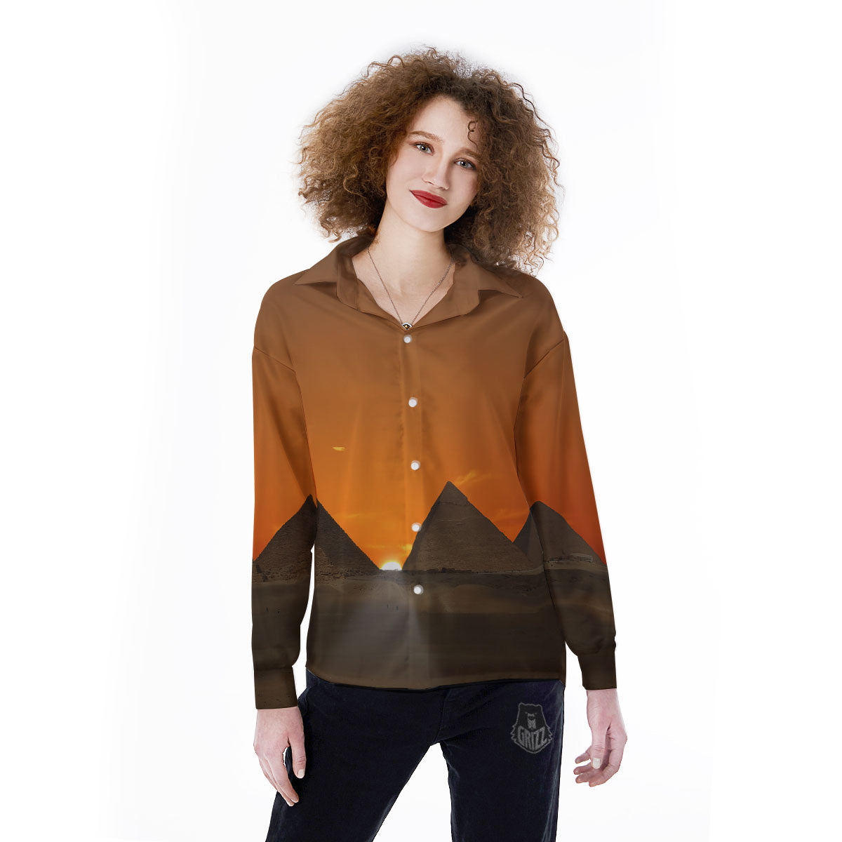 Sunset Pyramid Print Women's Long Sleeve Shirts-grizzshop