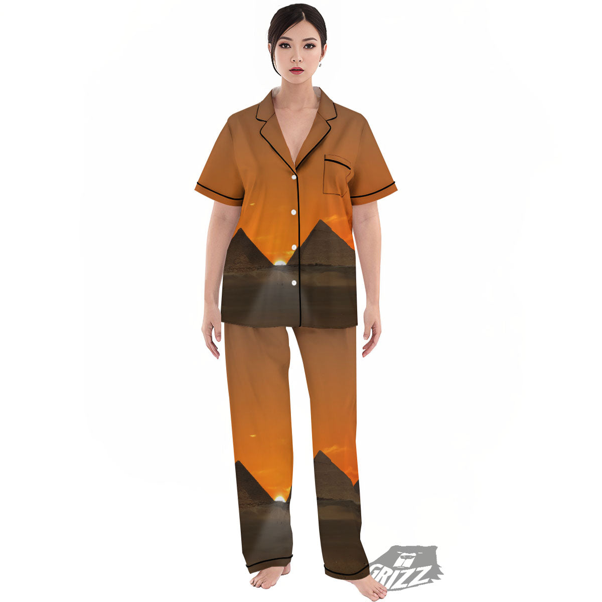 Sunset Pyramid Print Women's Pajamas Set-grizzshop