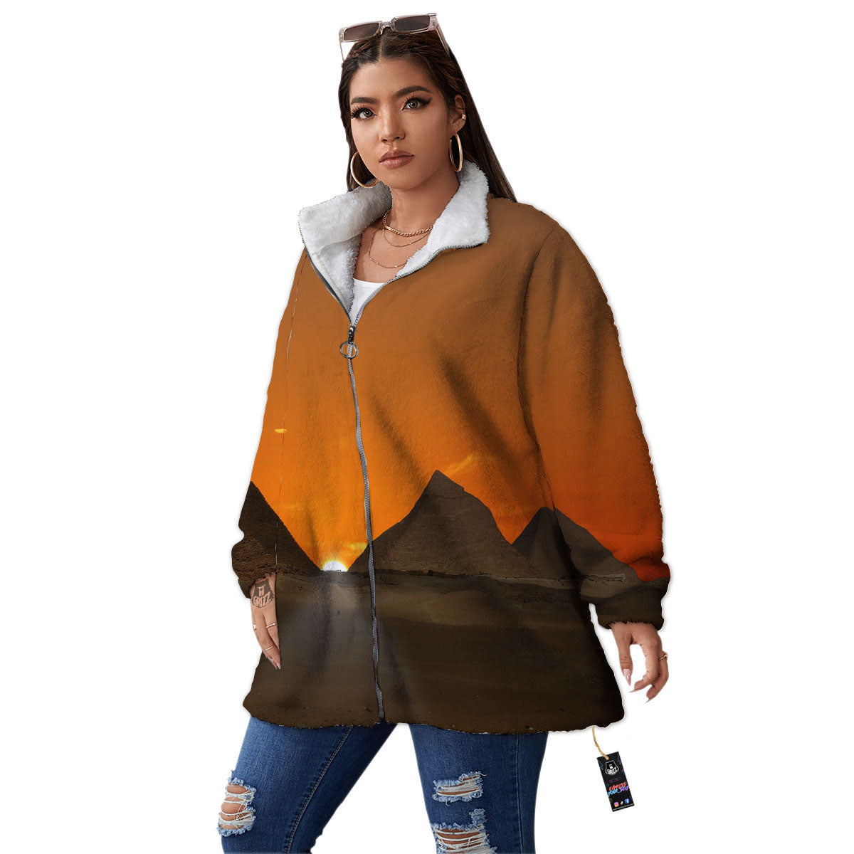 Sunset Pyramid Print Women's Sherpa Jacket-grizzshop