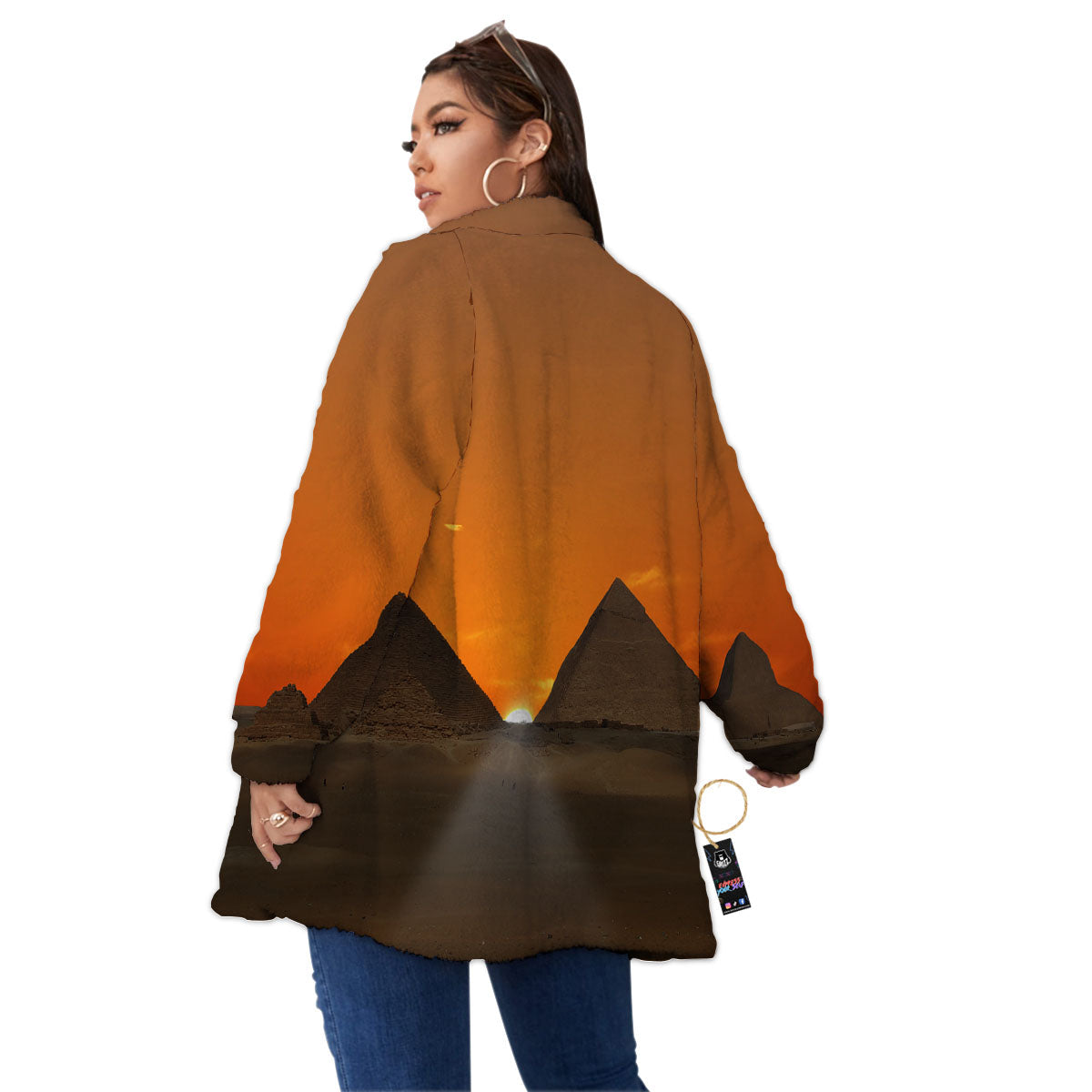 Sunset Pyramid Print Women's Sherpa Jacket-grizzshop