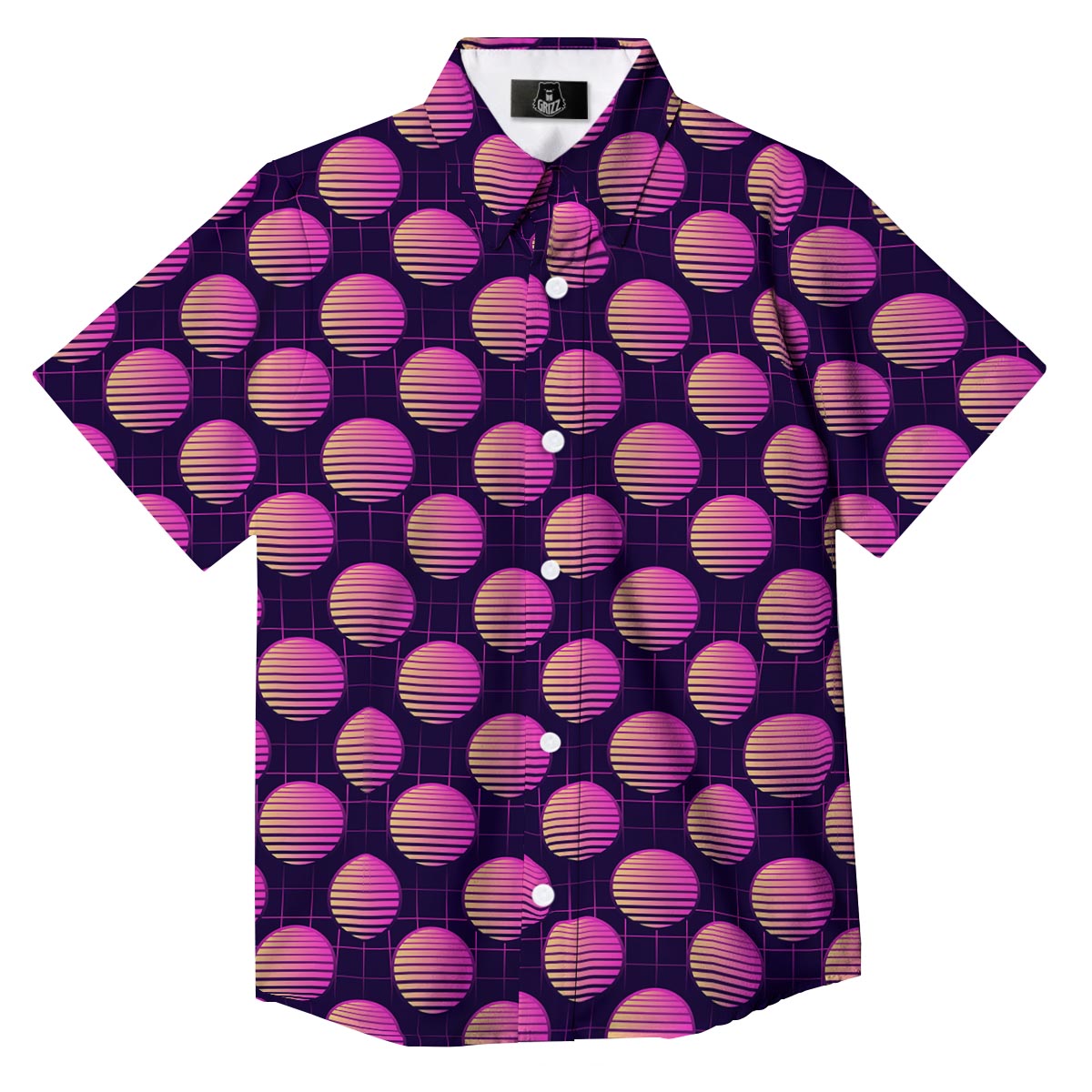 Sunset Retrowave Print Pattern Button Up Shirt-grizzshop