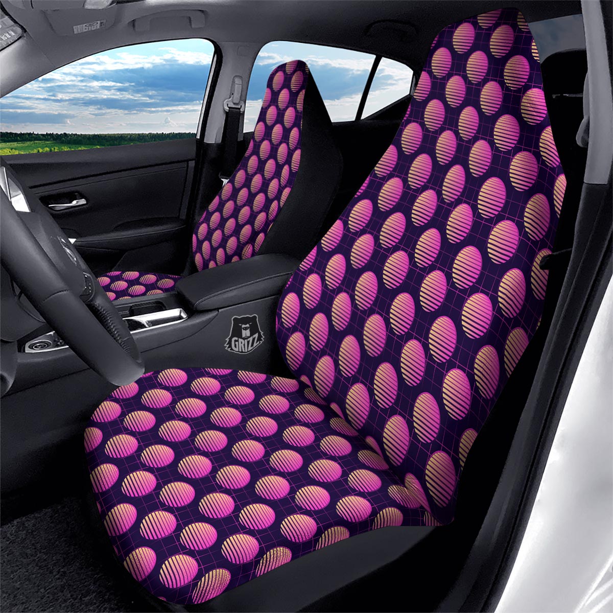 Sunset Retrowave Print Pattern Car Seat Covers-grizzshop