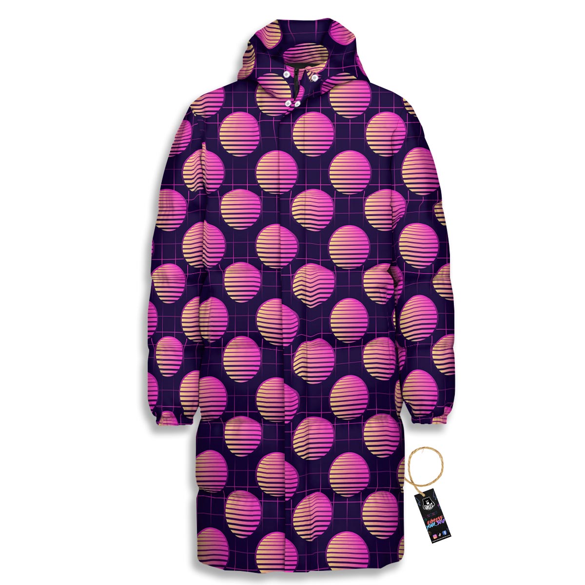 Sunset Retrowave Print Pattern Long Down Jacket-grizzshop