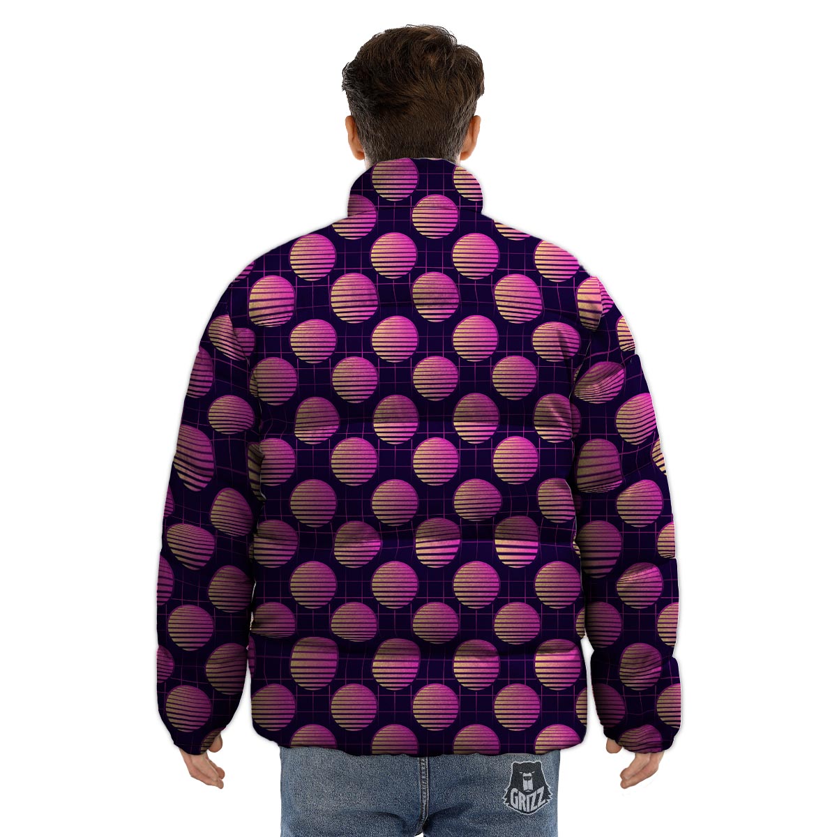 Sunset Retrowave Print Pattern Puffer Jacket-grizzshop