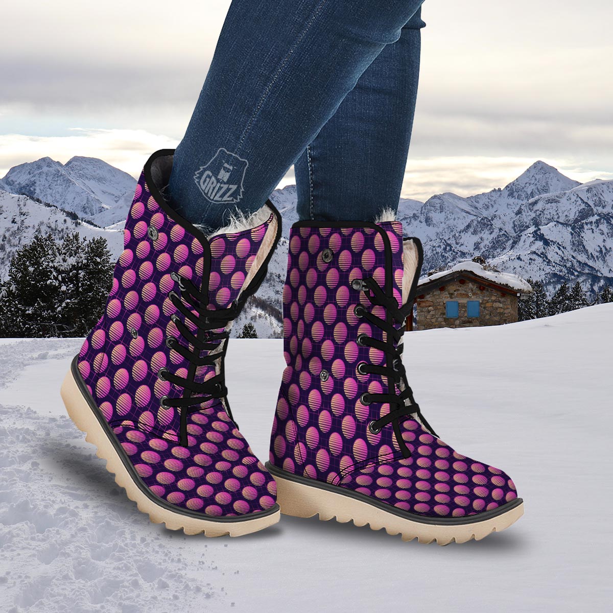Sunset Retrowave Print Pattern Snow Boots-grizzshop