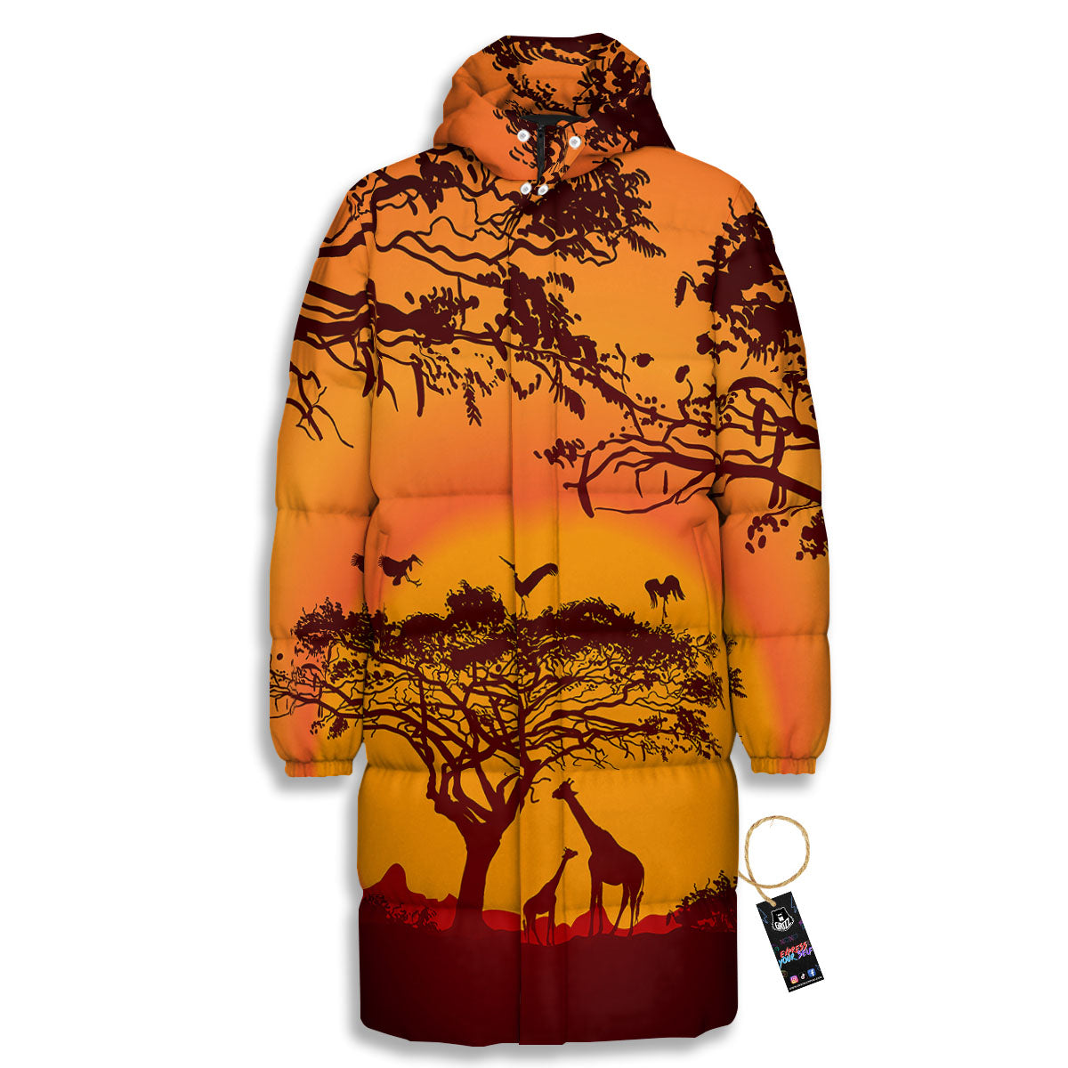 Sunset African Savanna Print Long Down Jacket