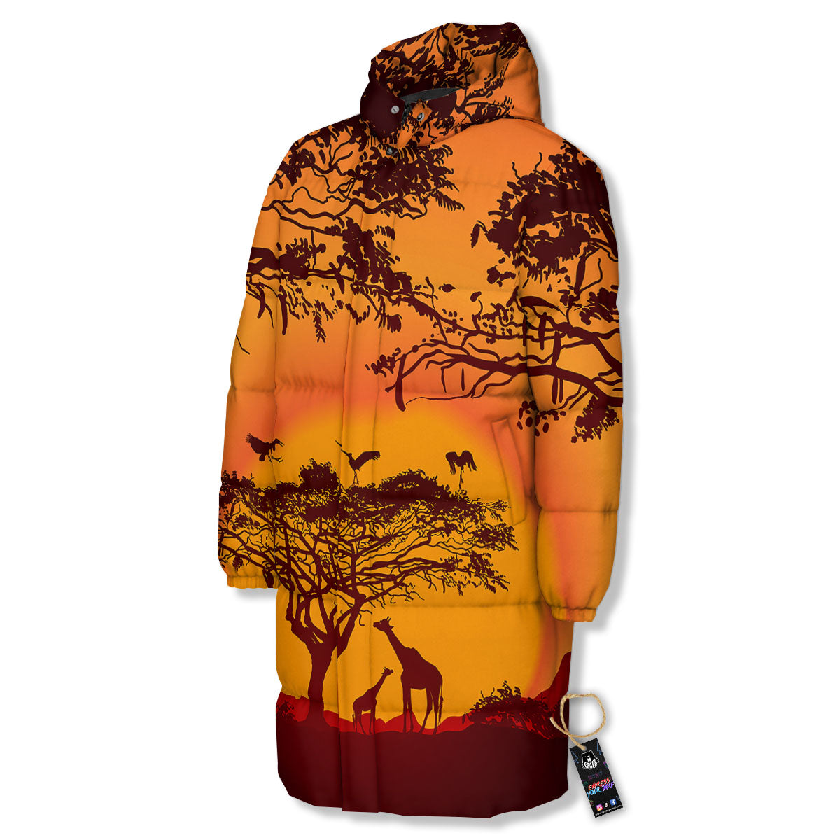 Sunset African Savanna Print Long Down Jacket