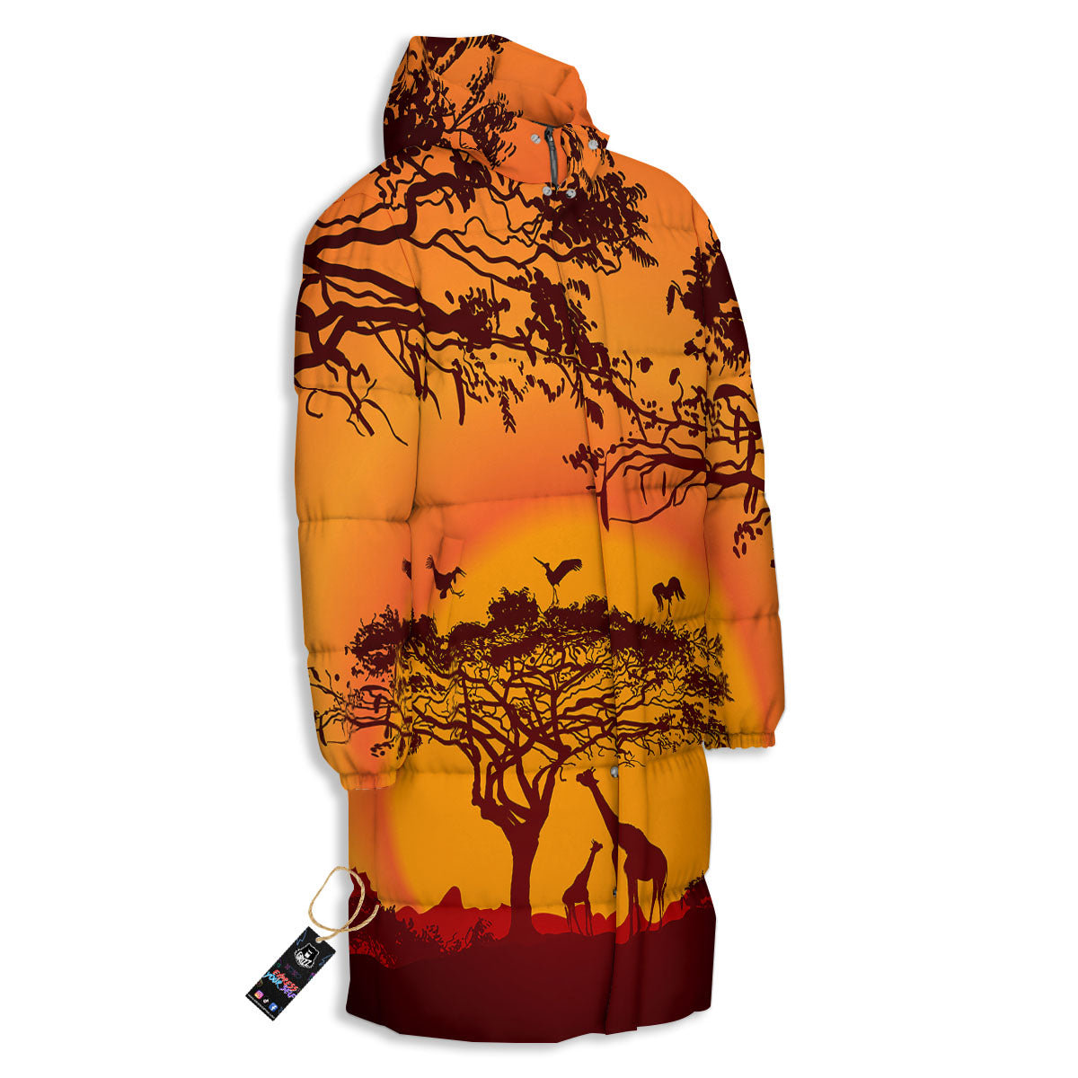 Sunset African Savanna Print Long Down Jacket