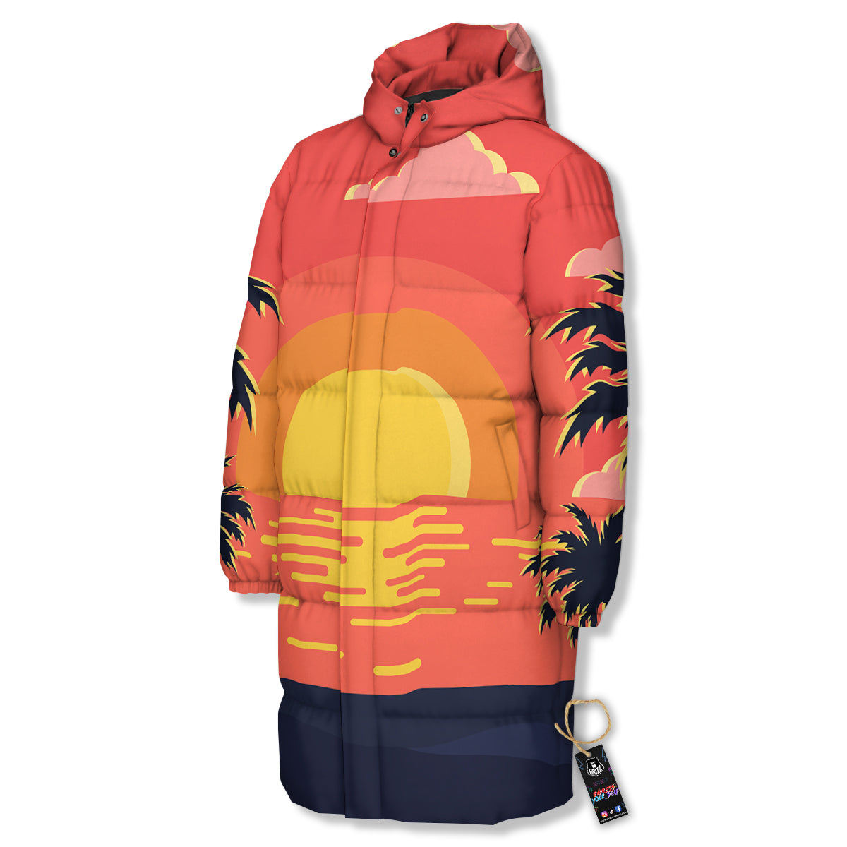 Sunset And Beach Pink Sky Print Long Down Jacket
