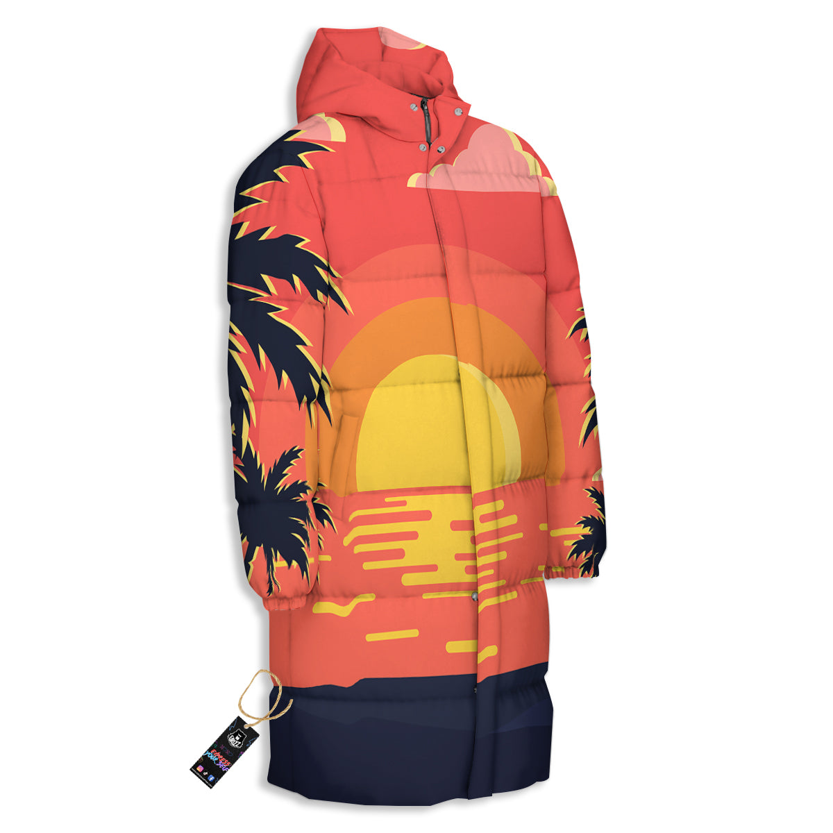 Sunset And Beach Pink Sky Print Long Down Jacket