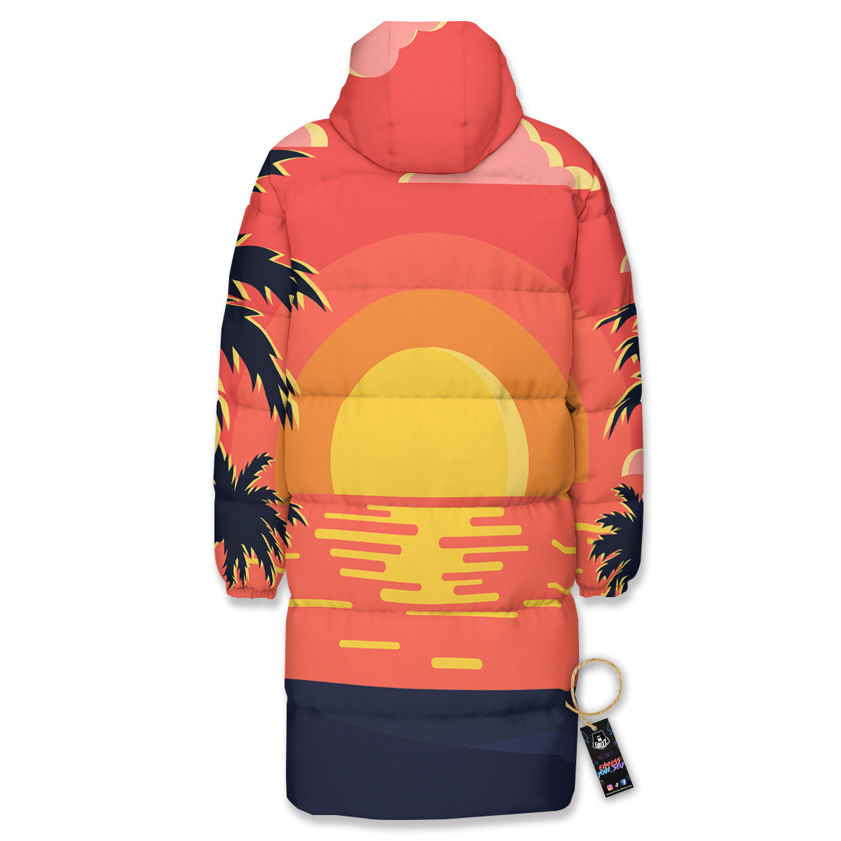 Sunset And Beach Pink Sky Print Long Down Jacket