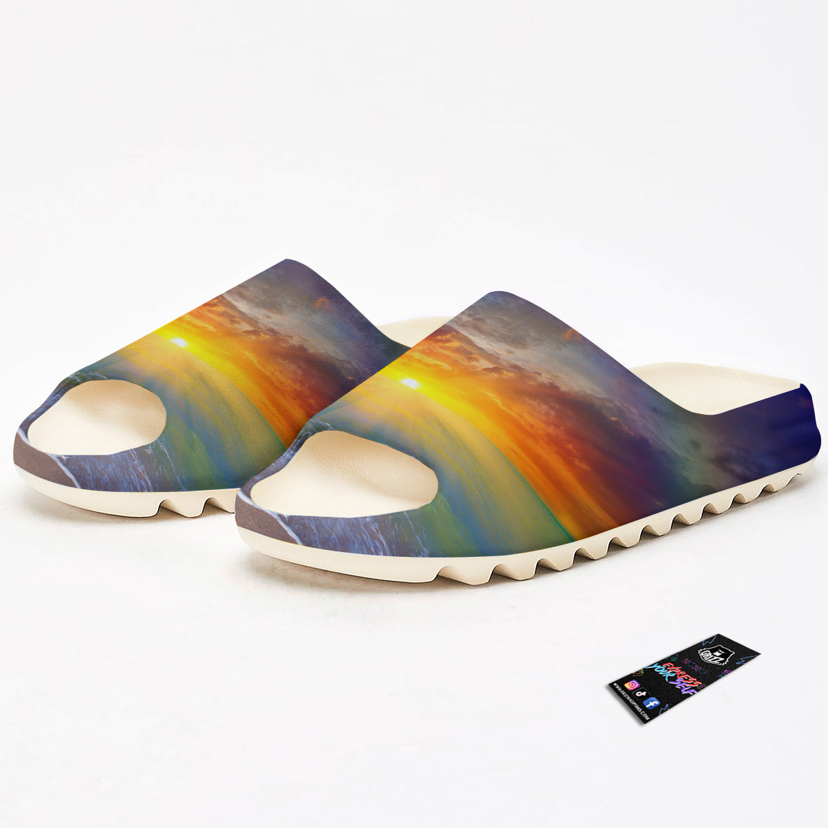 Sunset And Rainbow On Beach Print Sandals-grizzshop