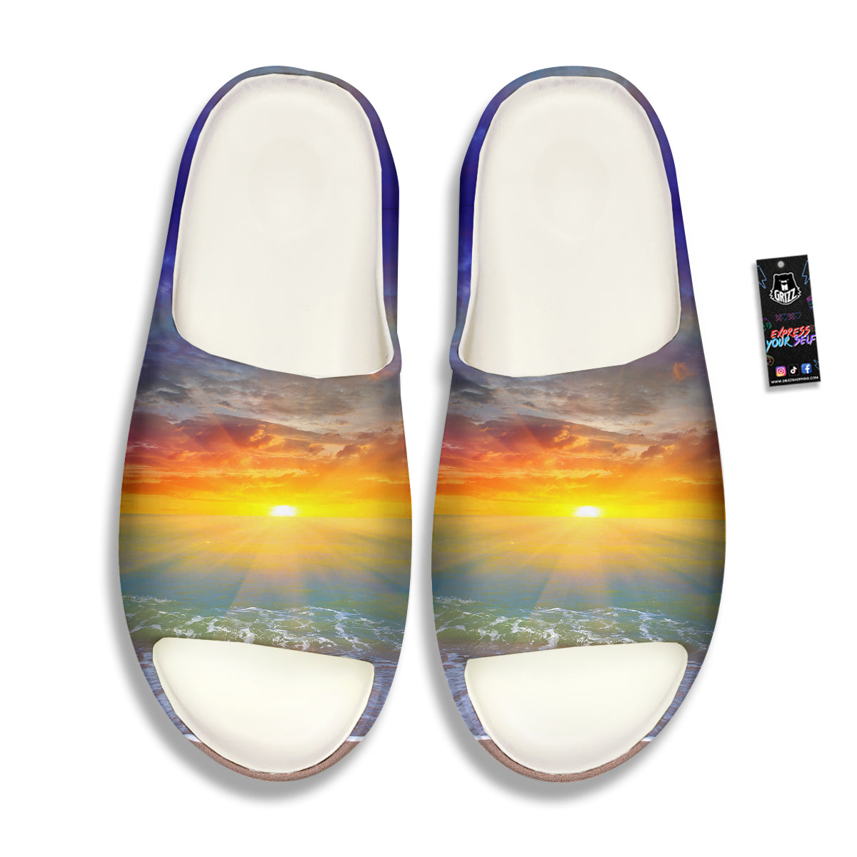 Sunset And Rainbow On Beach Print Sandals-grizzshop