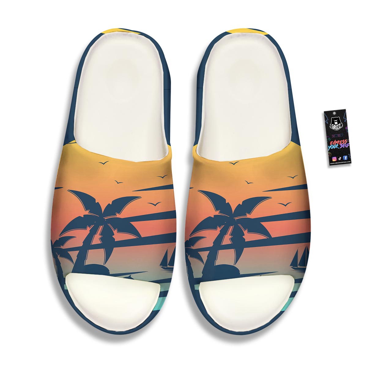 Sunset Beach Tropical Print Sandals-grizzshop