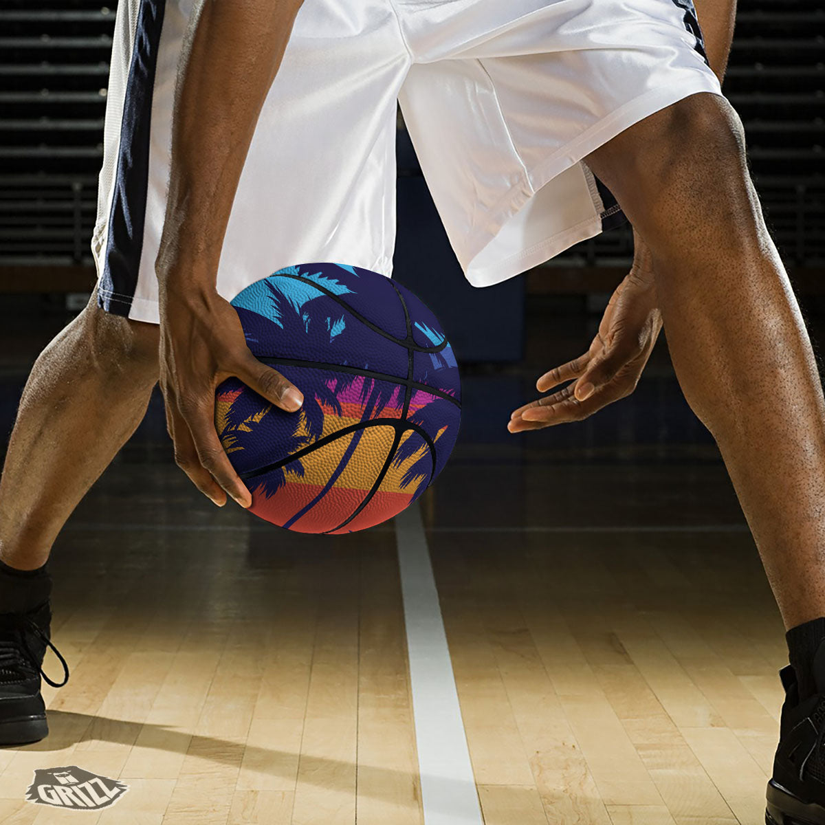 Sunset On The Beach And Palm Trees Print Basketball