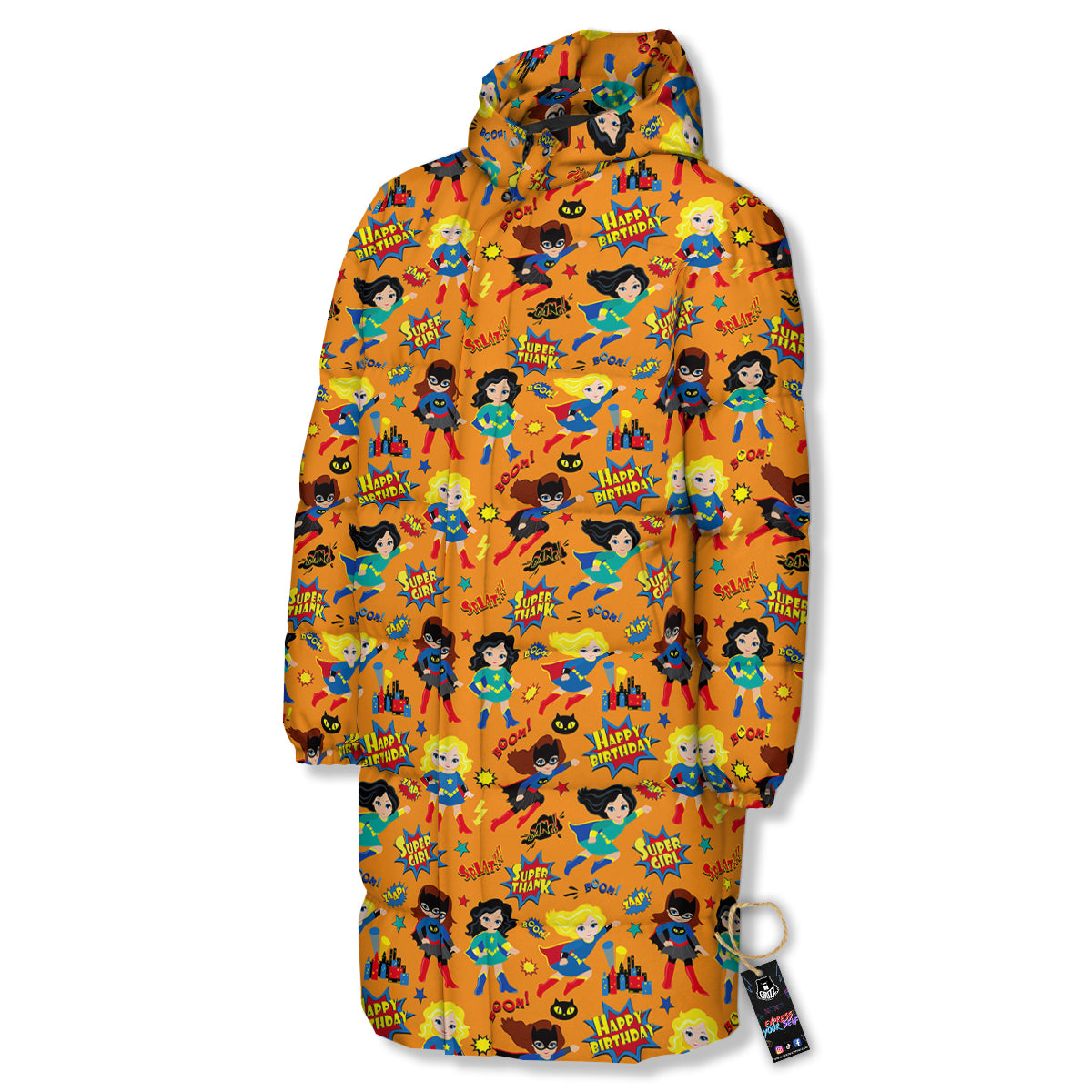 Superhero Girls Print Pattern Long Down Jacket-grizzshop