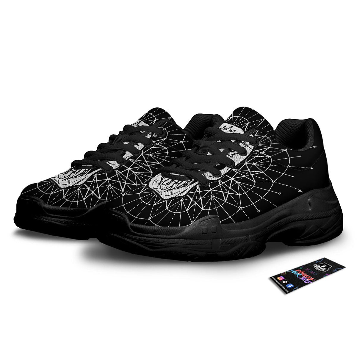 Supernatural Skull Wicca White And Black Print Black Chunky Shoes-grizzshop