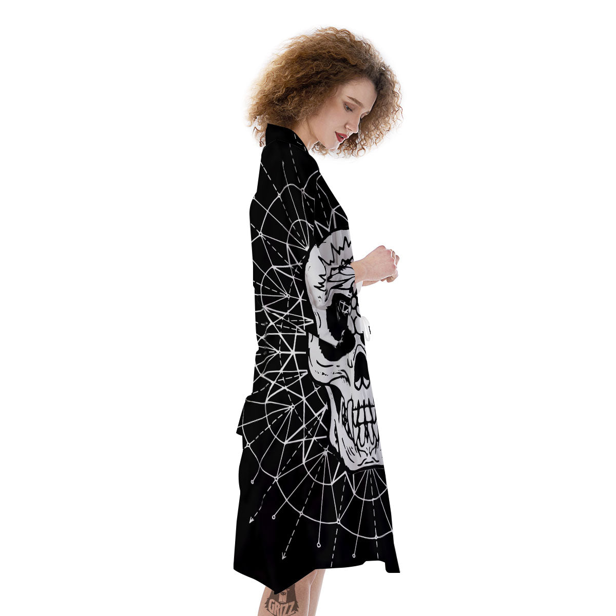 Supernatural Skull Wicca White And Black Print Kimono-grizzshop