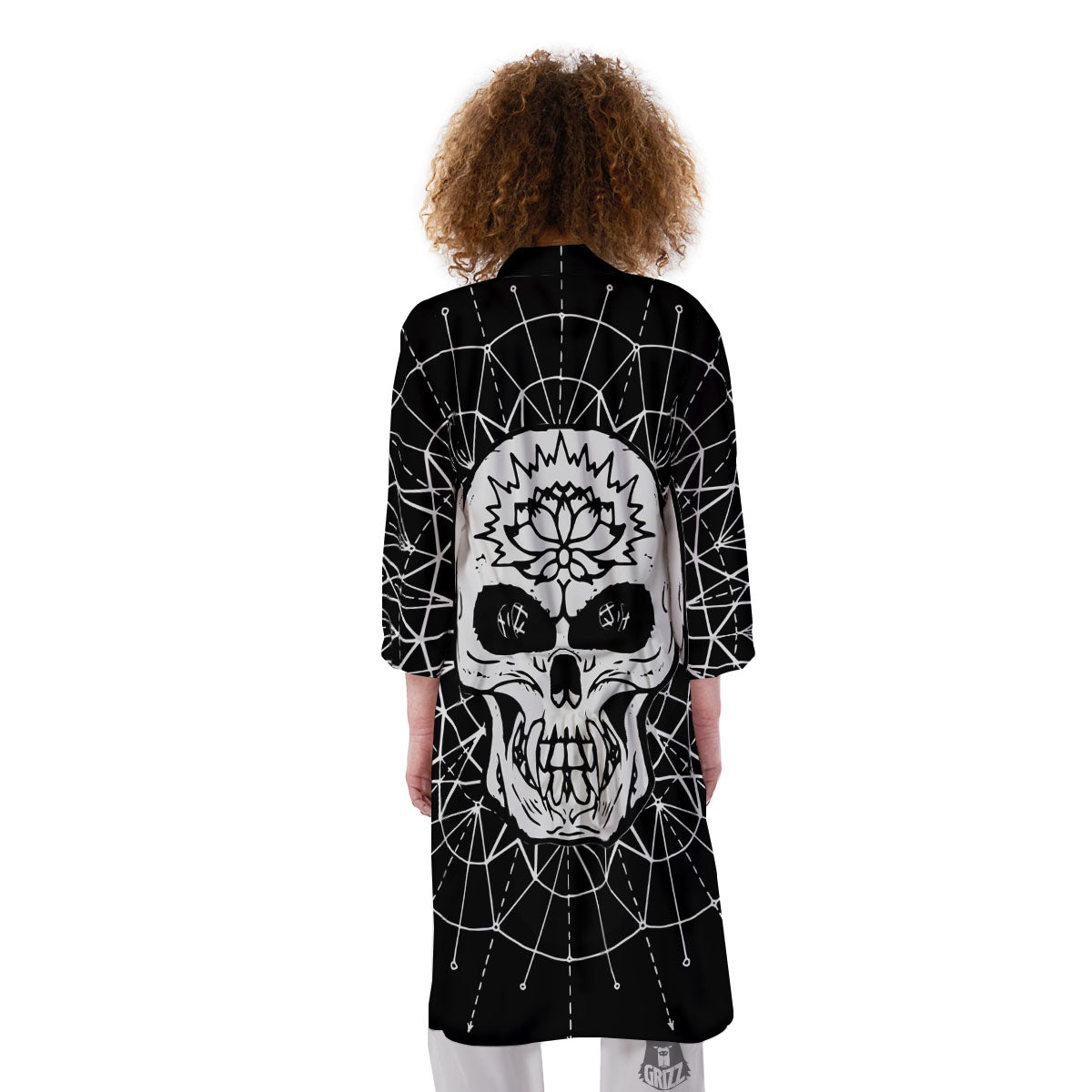 Supernatural Skull Wicca White And Black Print Kimono-grizzshop