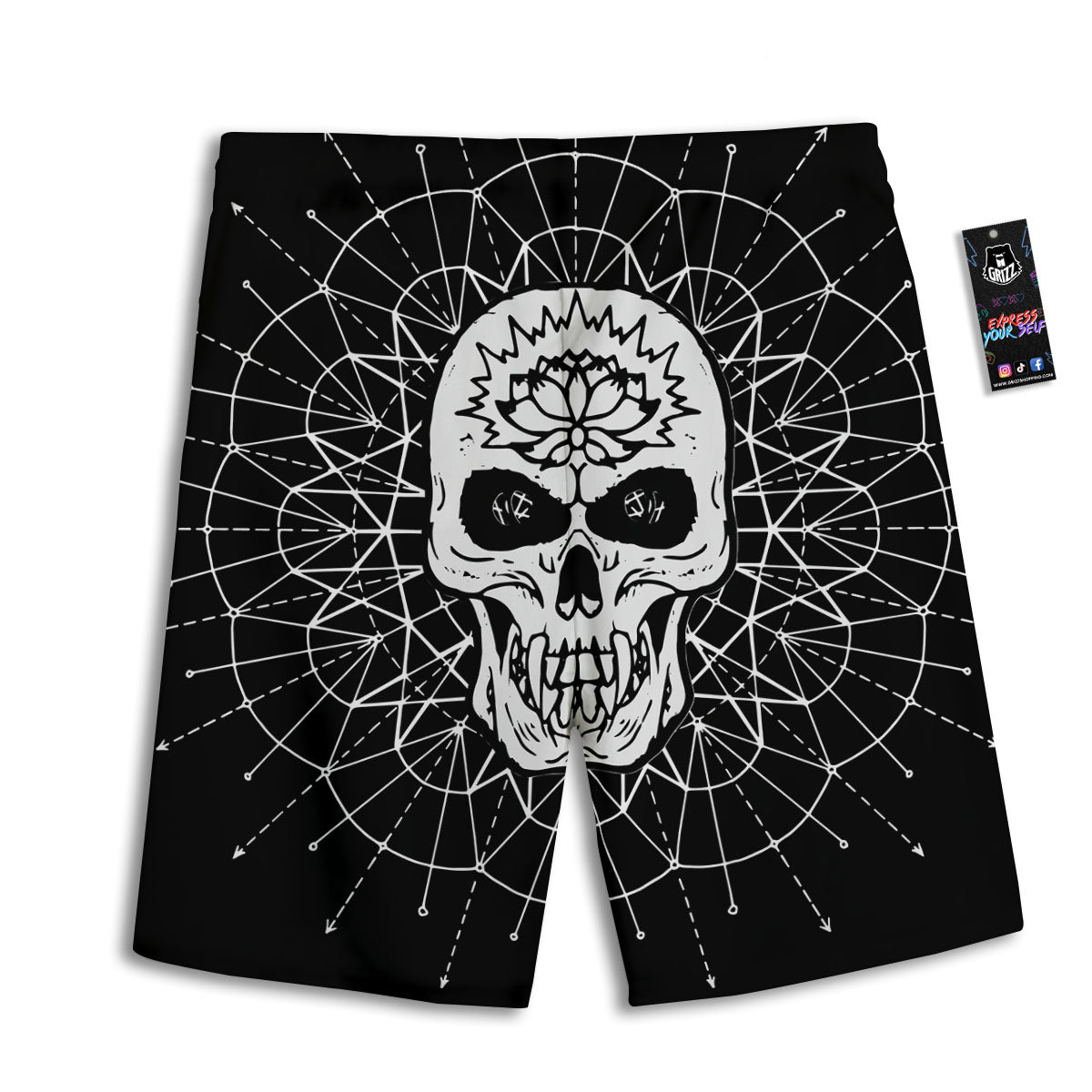 Supernatural Skull Wicca White And Black Print Men's Athletic Shorts
