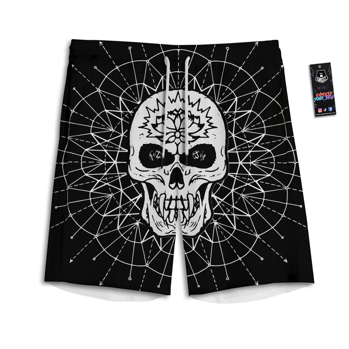 Supernatural Skull Wicca White And Black Print Men's Athletic Shorts