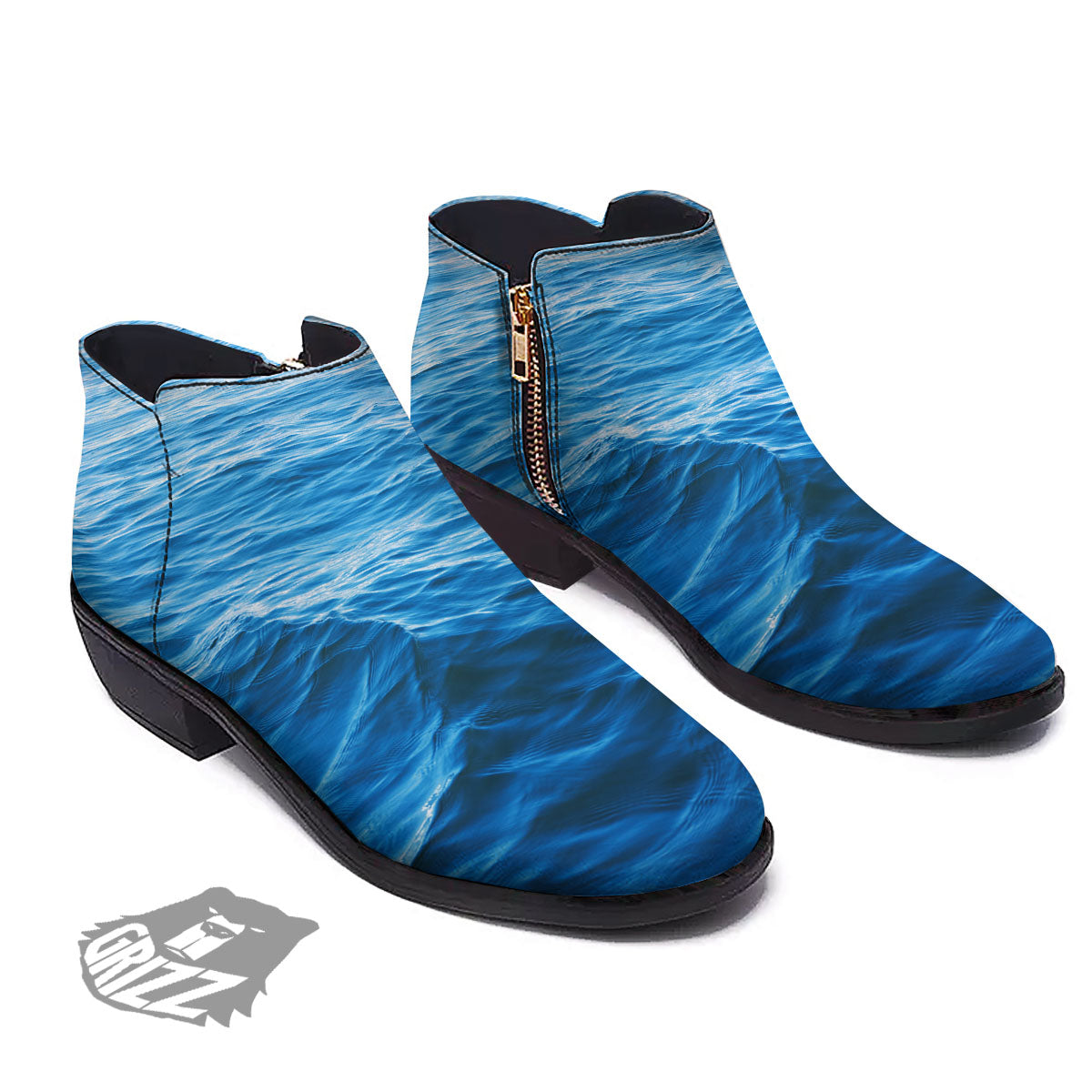 Surface Ocean Print Ankle Boots-grizzshop