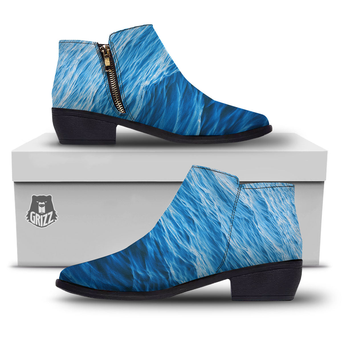 Surface Ocean Print Ankle Boots-grizzshop