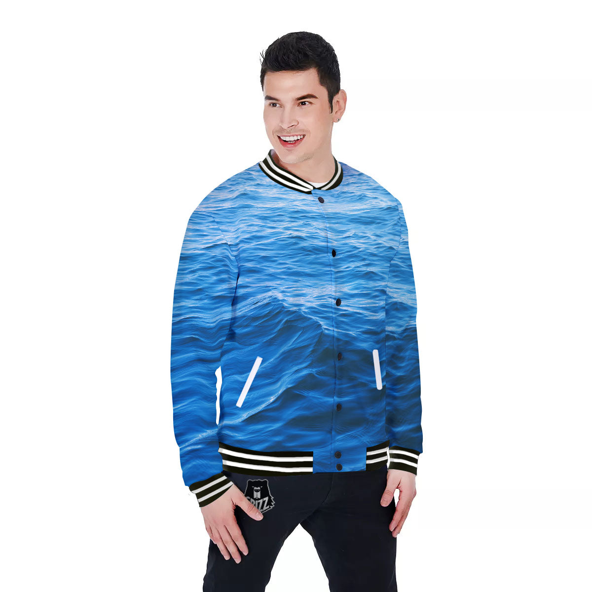 Surface Ocean Print Baseball Jacket-grizzshop