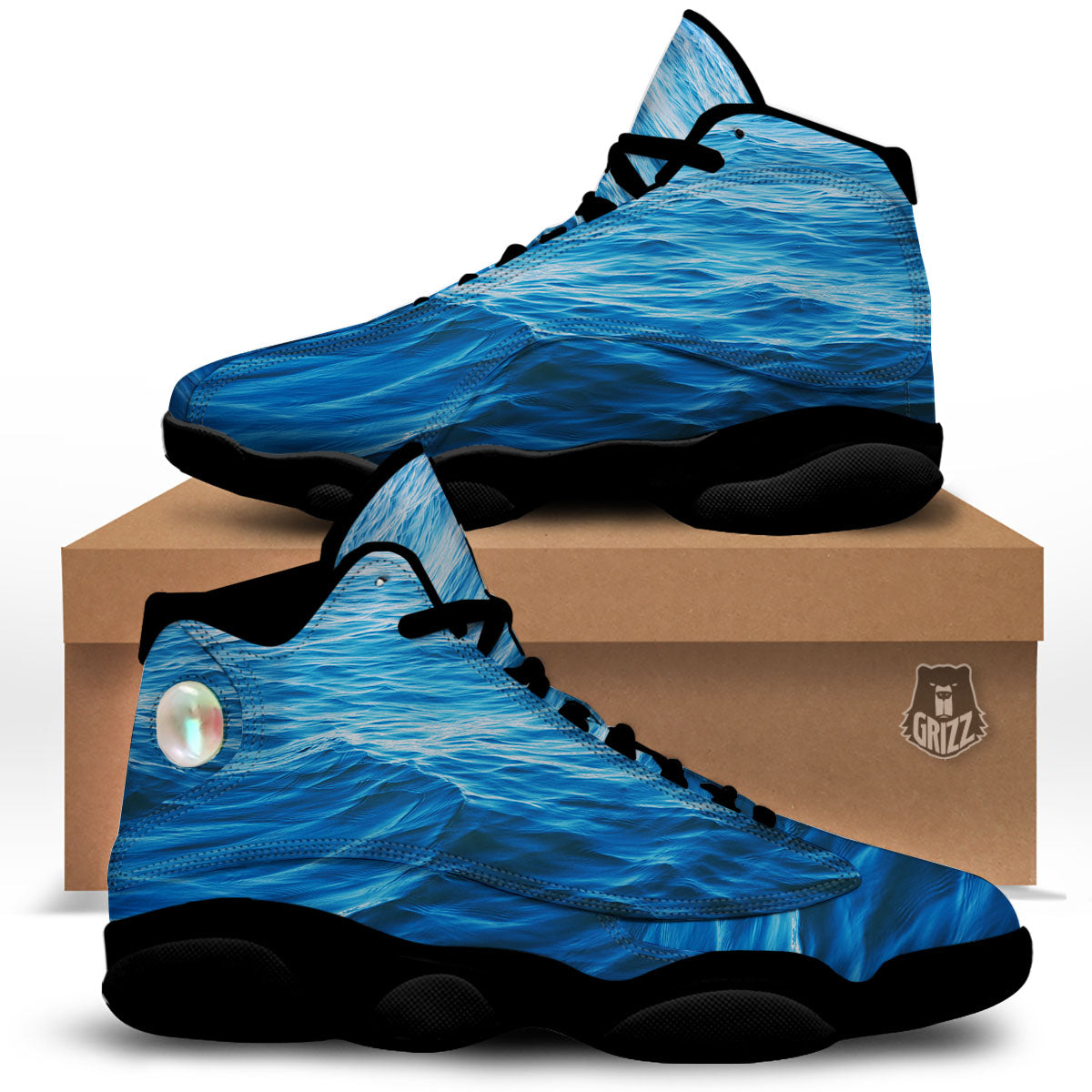 Surface Ocean Print Black Basketball Shoes-grizzshop