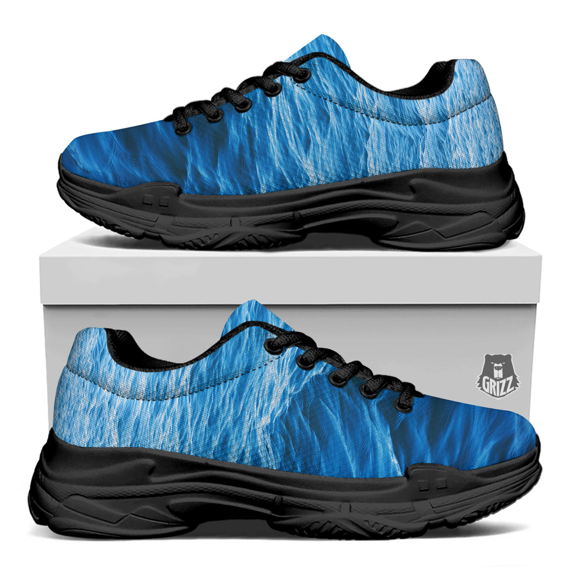 Surface Ocean Print Black Chunky Shoes-grizzshop