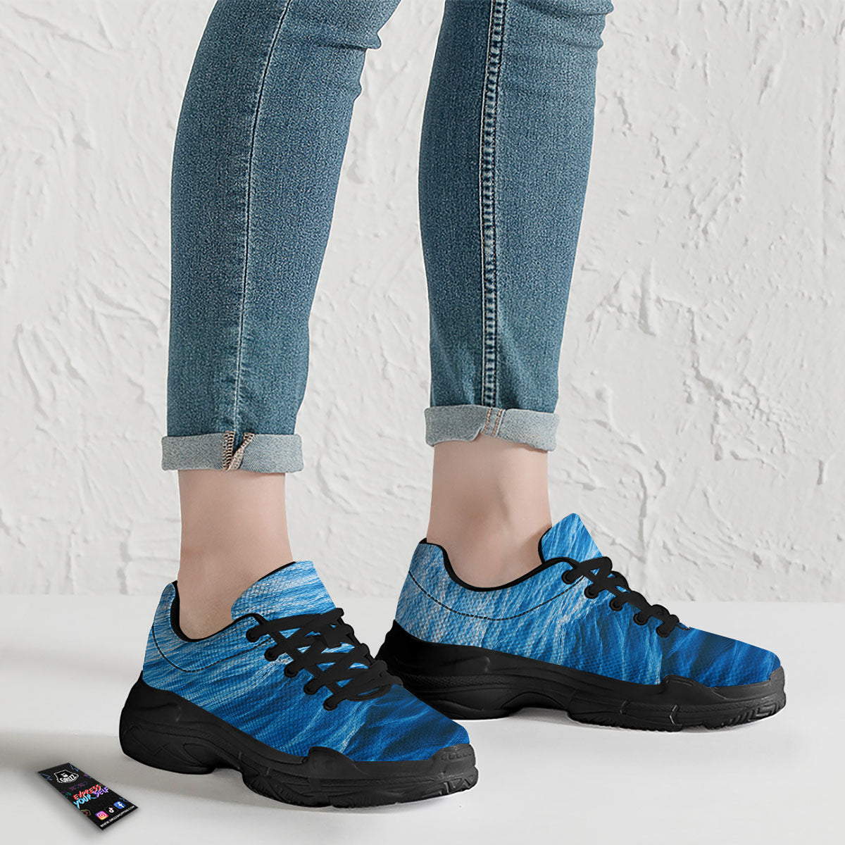 Surface Ocean Print Black Chunky Shoes-grizzshop