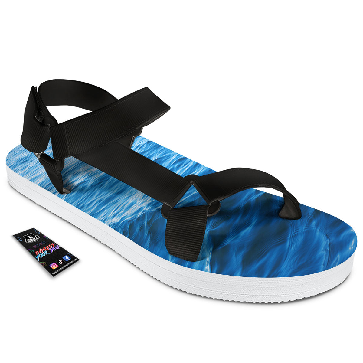 Surface Ocean Print Black Open Toe Sandals-grizzshop