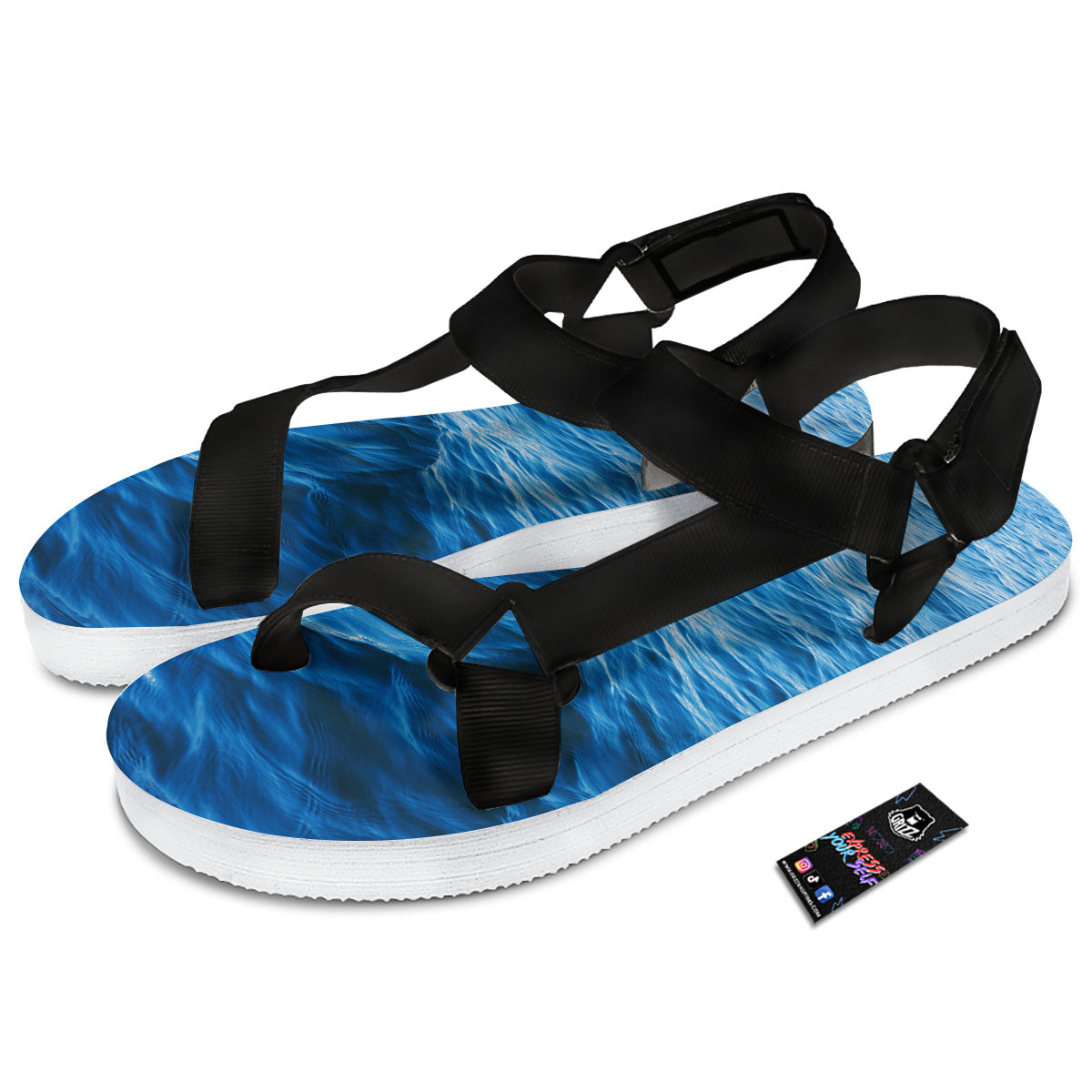 Surface Ocean Print Black Open Toe Sandals-grizzshop