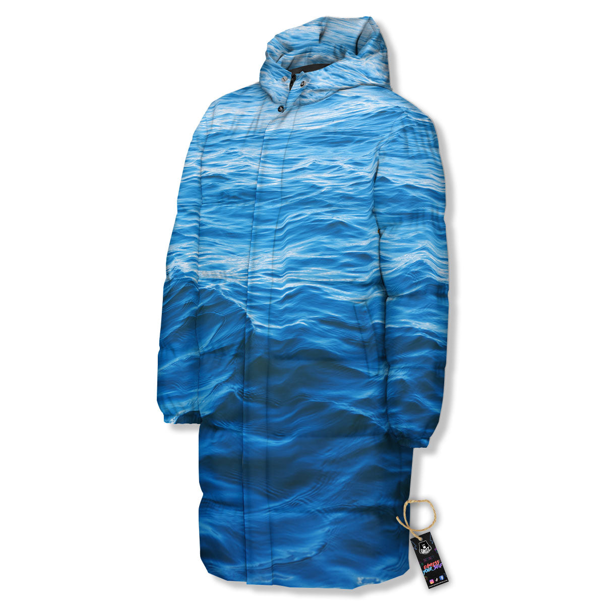 Surface Ocean Print Long Down Jacket-grizzshop