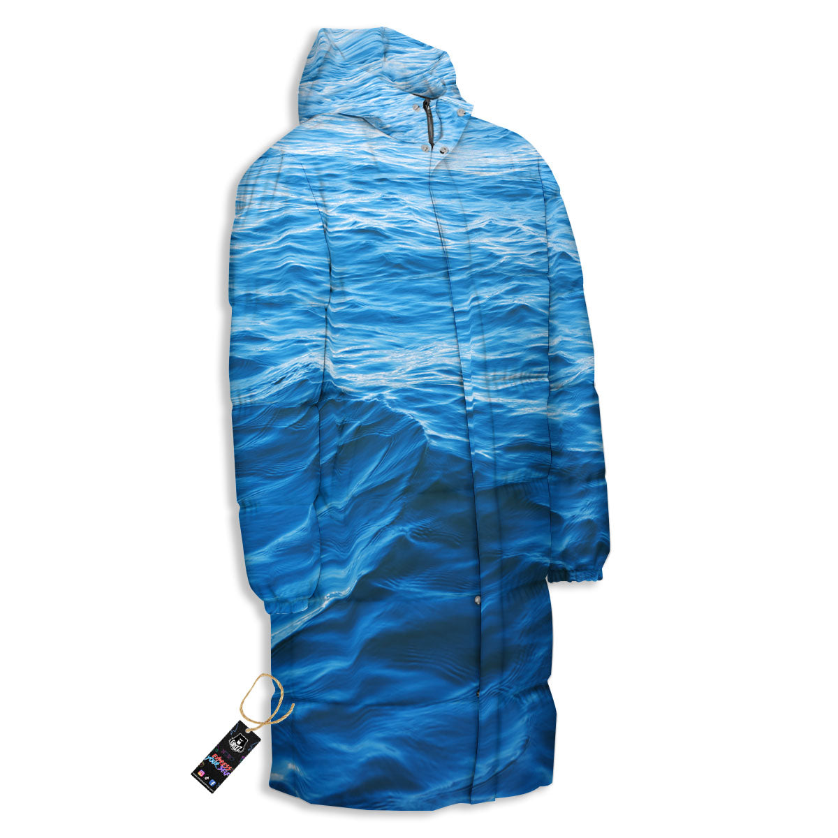 Surface Ocean Print Long Down Jacket-grizzshop