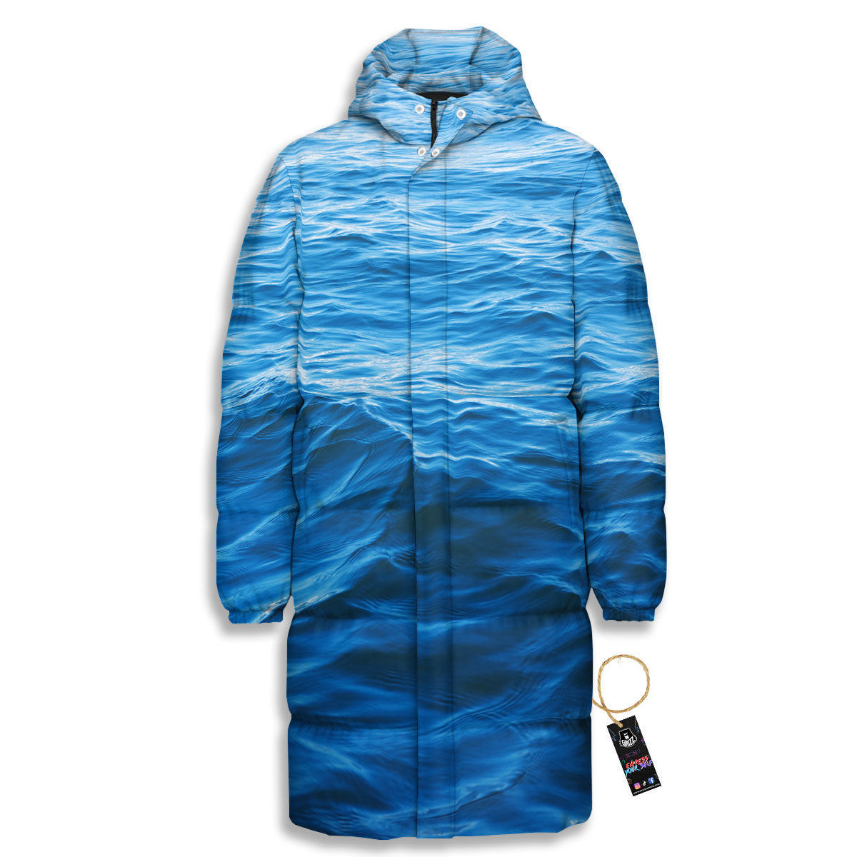 Surface Ocean Print Long Down Jacket-grizzshop