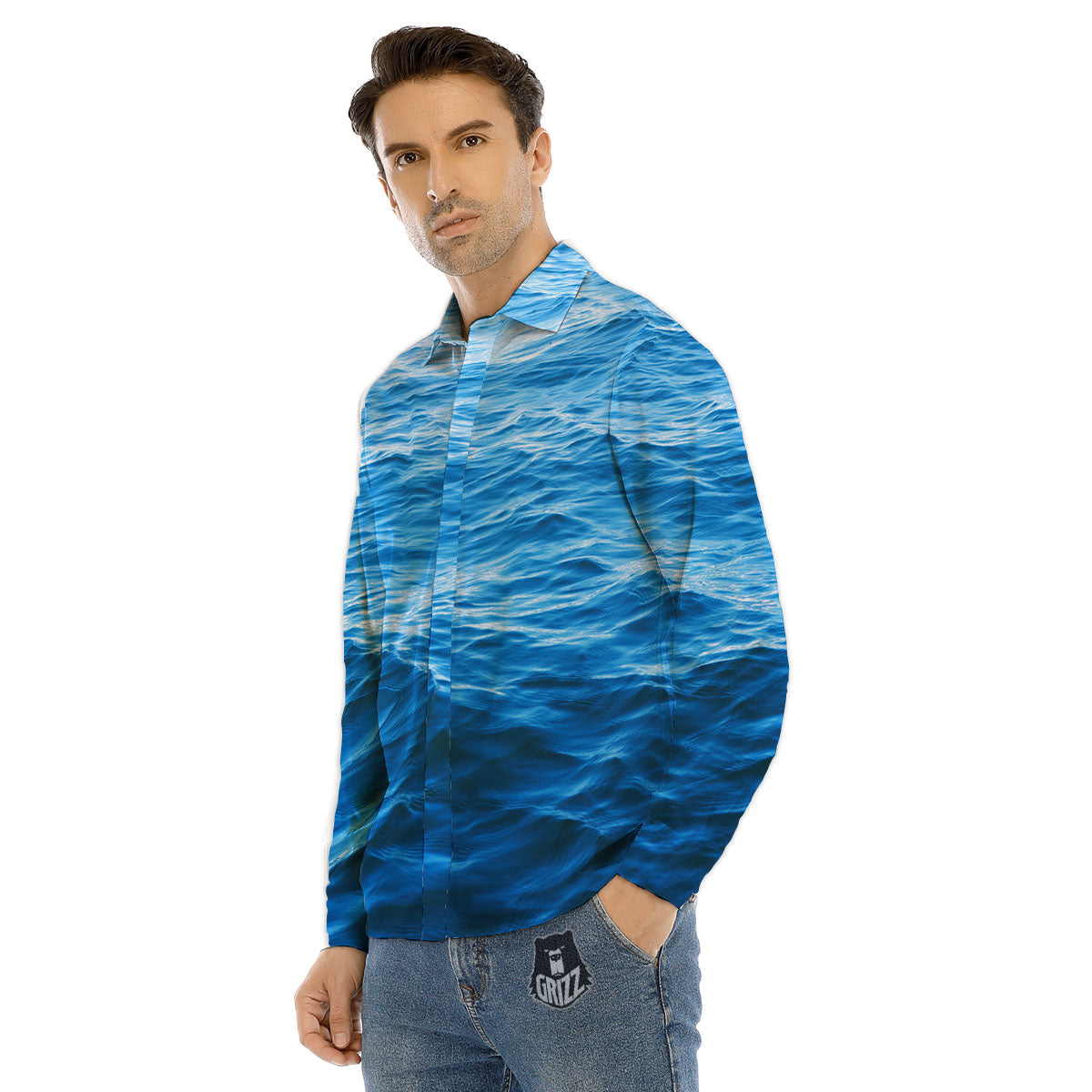 Surface Ocean Print Men's Dress Shirts-grizzshop