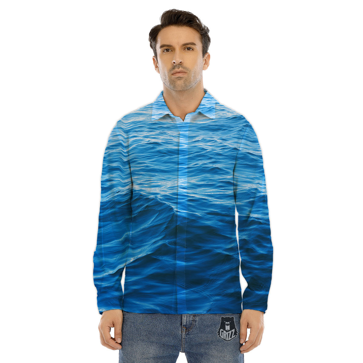 Surface Ocean Print Men's Dress Shirts-grizzshop
