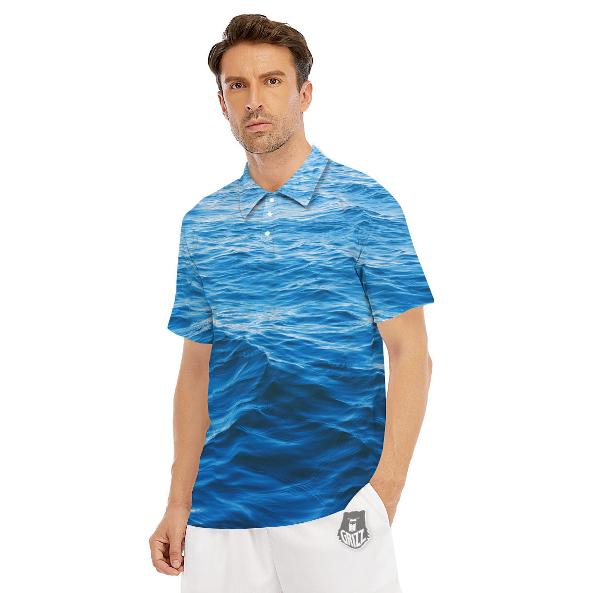 Surface Ocean Print Men's Golf Shirts-grizzshop