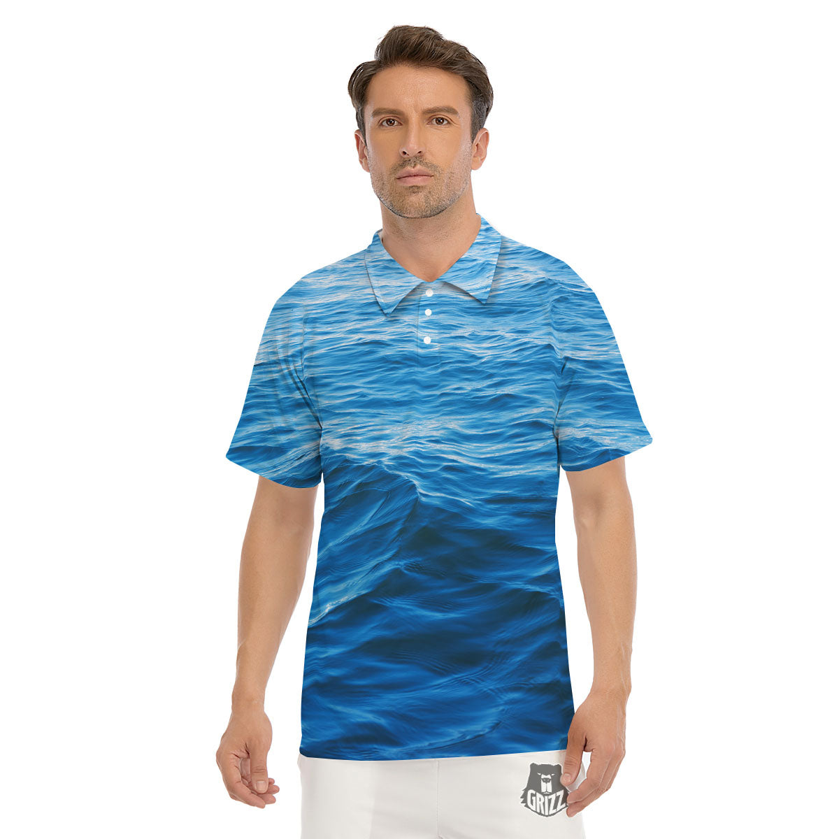 Surface Ocean Print Men's Golf Shirts-grizzshop