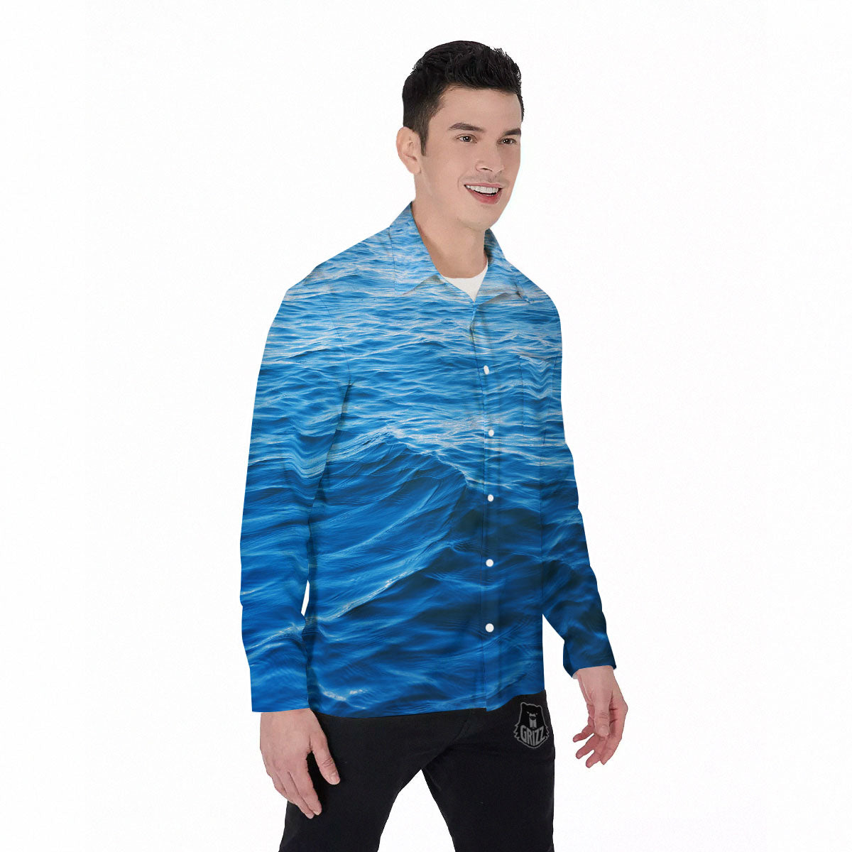 Surface Ocean Print Men's Long Sleeve Shirts-grizzshop
