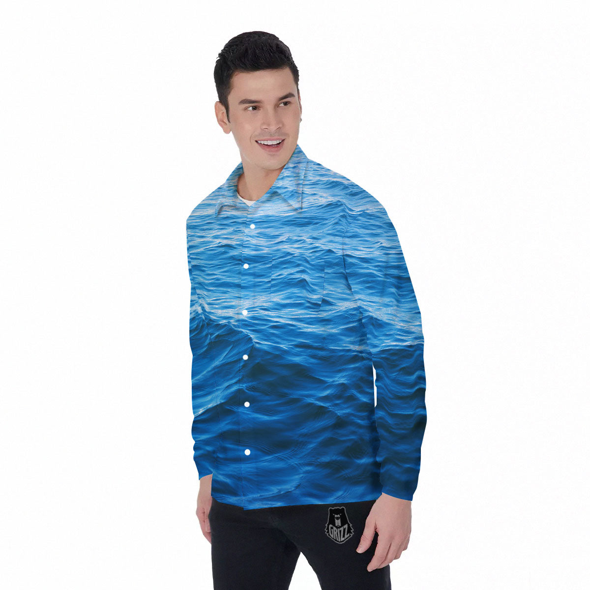 Surface Ocean Print Men's Long Sleeve Shirts-grizzshop