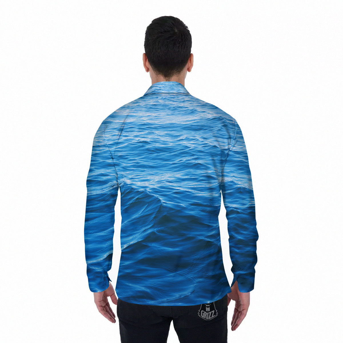 Surface Ocean Print Men's Long Sleeve Shirts-grizzshop
