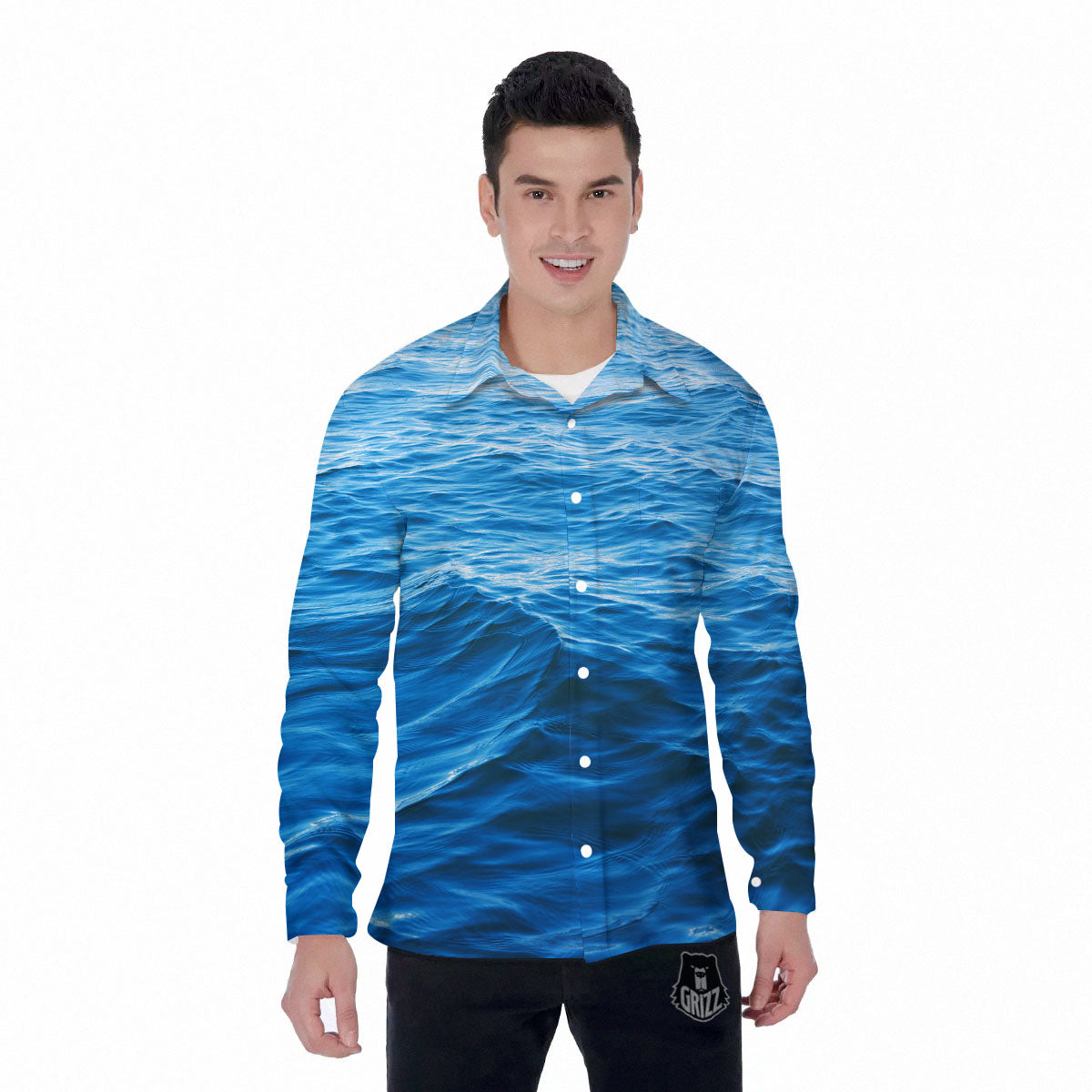Surface Ocean Print Men's Long Sleeve Shirts-grizzshop